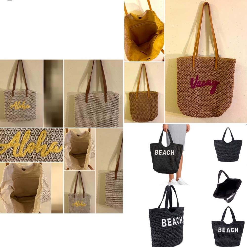 3 for $25 Straw Tote Graphic Straw Bags - Picture 2 of 2